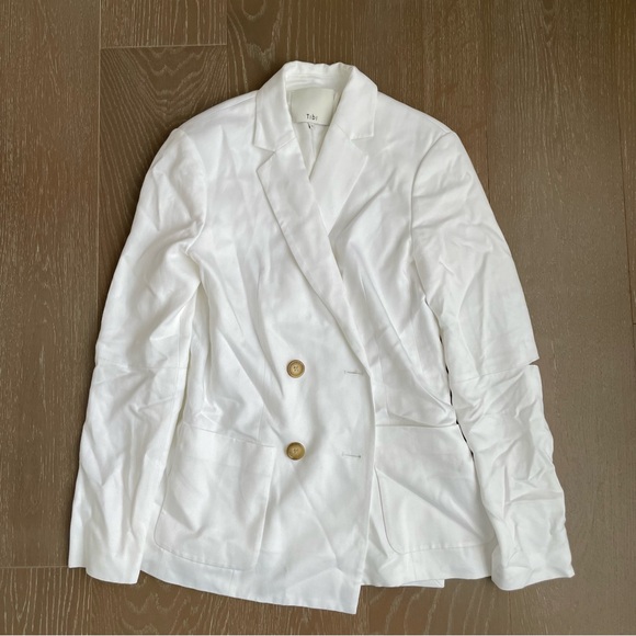 Tibi Spring Blazer with Sleeve Slit & Spring High Waisted Sebastian Pants White - Picture 2 of 8